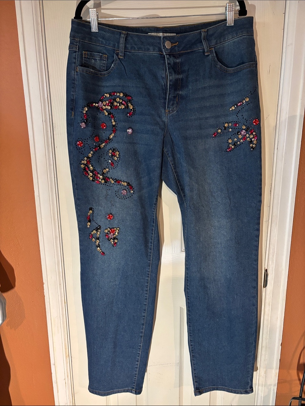Embellished Dark Blue Straight-Leg Women's Jeans